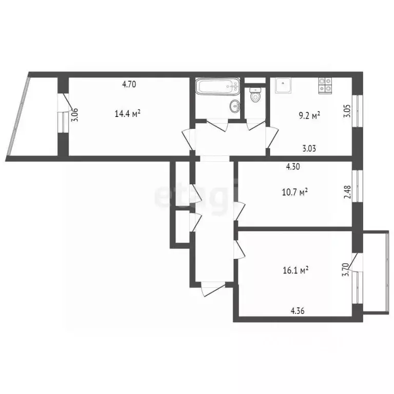 3-к кв. Вологодская область, Череповец просп. Шекснинский, 11 (67.3 м) - Фото 2