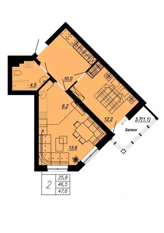 2-к кв. Свердловская область, Екатеринбург ул. Блюхера, 89 (47.6 м) - Фото 0