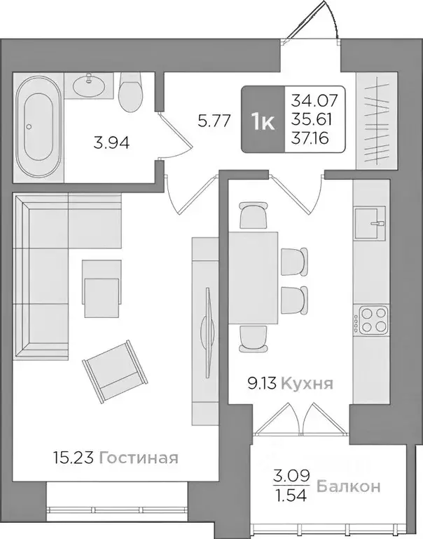 1-к кв. Калининградская область, Калининград Новгородская ул. (35.0 м) - Фото 1