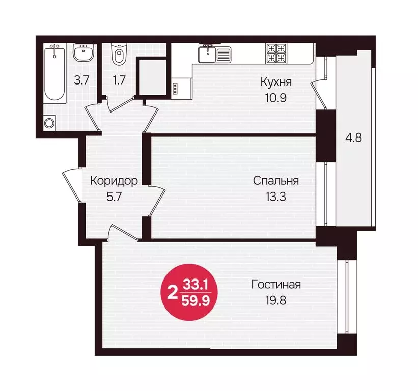 2-комнатная квартира: Новочебоксарск, улица 10-й Пятилетки, 5 (59.9 м) - Фото 1