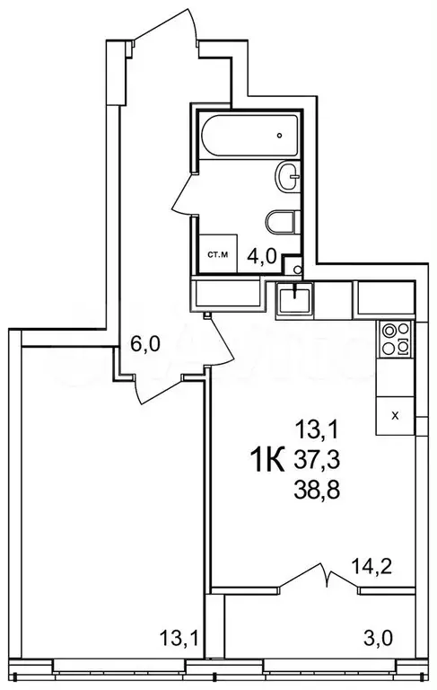 1-к. квартира, 38 м, 9/25 эт. - Фото 1