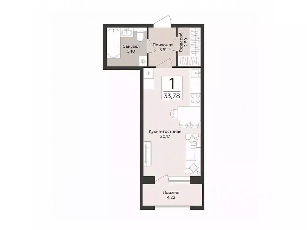 Студия Воронежская область, Воронеж Эклипс жилой комплекс (33.78 м) - Фото 1