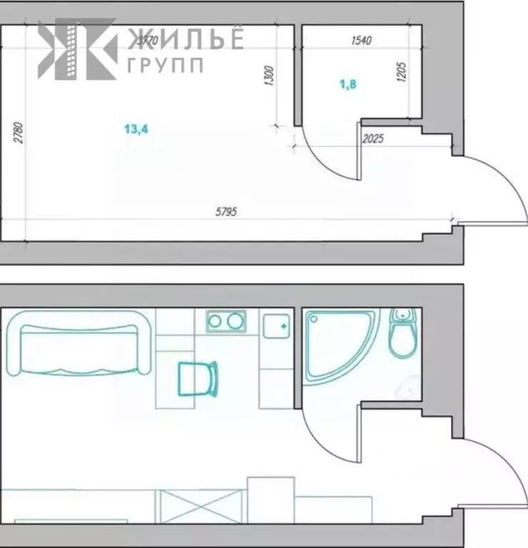 1-к кв. Татарстан, Казань Агрызская ул., 78 (12.07 м) - Фото 2