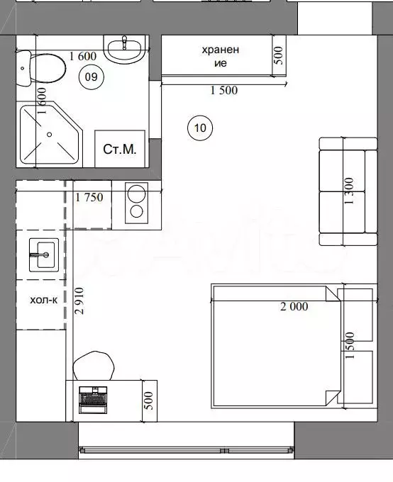 Апартаменты-студия, 20,7 м, 1/5 эт. - Фото 0