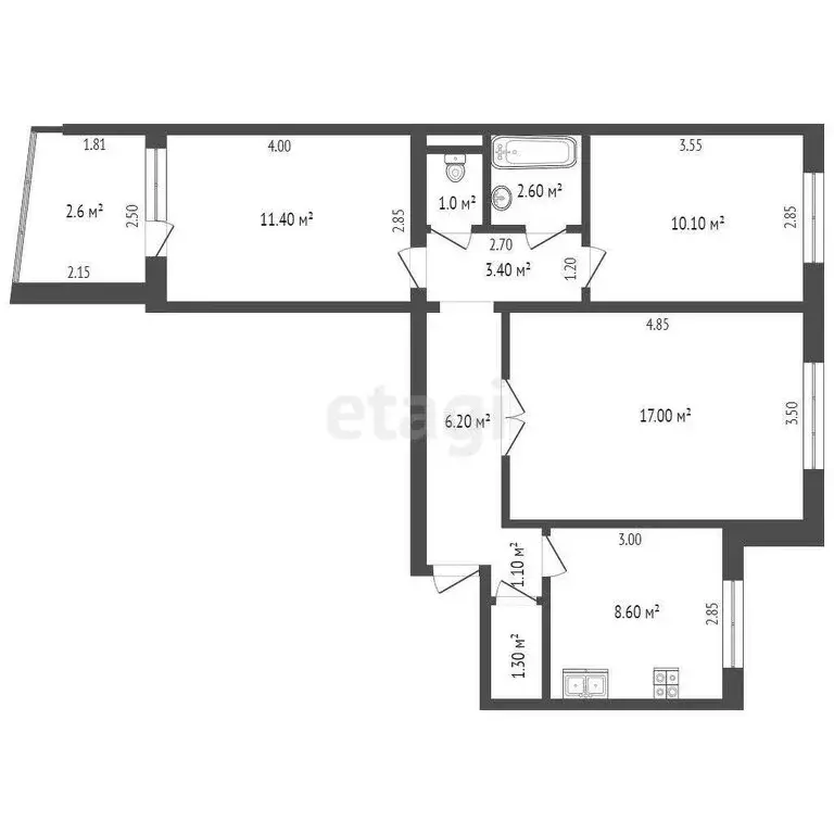 3-комнатная квартира: Таганрог, улица Чехова, 335-3 (58.4 м) - Фото 0