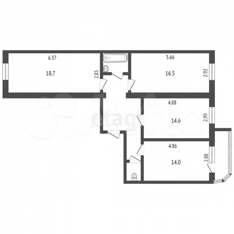 3-к. квартира, 80,4 м, 4/5 эт. - Фото 0