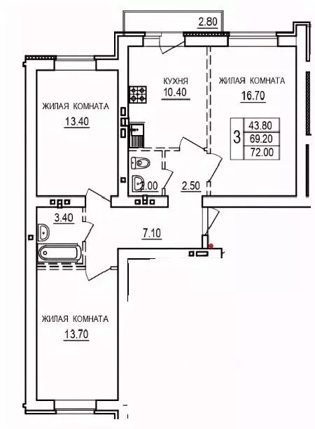 3-к кв. Саратовская область, Саратов ул. 1-я Благодатная, 3 (72.0 м) - Фото 1