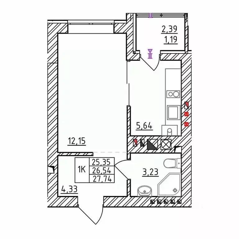 1-к кв. Калининградская область, Зеленоградск  (27.74 м) - Фото 0