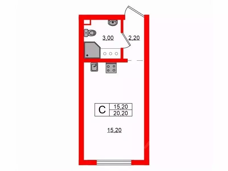 Студия Санкт-Петербург ул. Пейзажная, 30 (20.2 м) - Фото 1