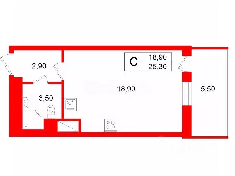 Студия Санкт-Петербург Дальневосточный просп., 19к1 (25.3 м) - Фото 2