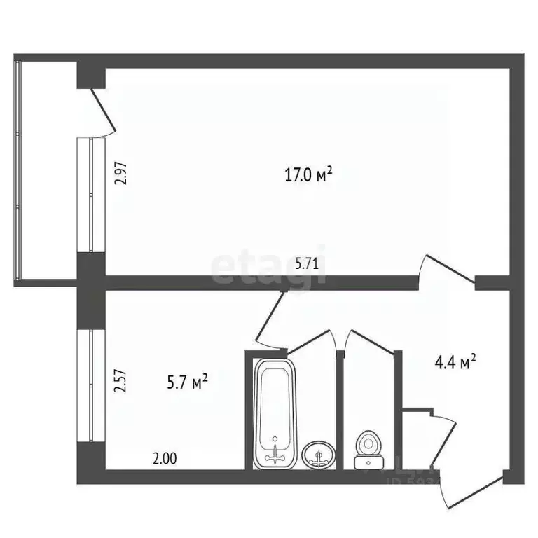 1-к кв. Архангельская область, Архангельск ул. Попова, 27 (30.7 м) - Фото 1