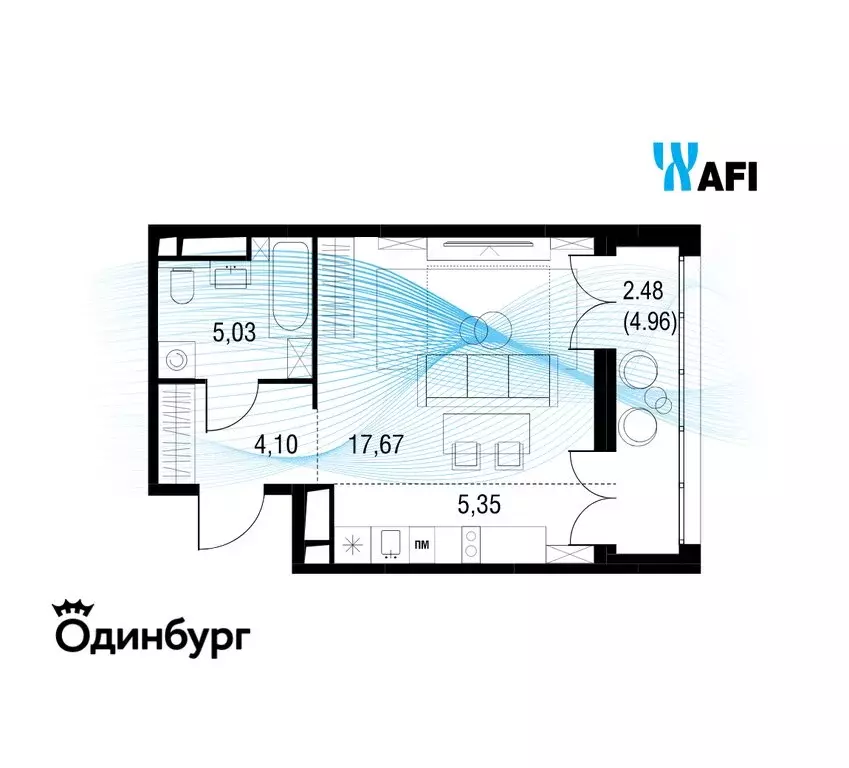 Квартира-студия: Одинцово, ЖК Одинбург, 4А (34.55 м) - Фото 1
