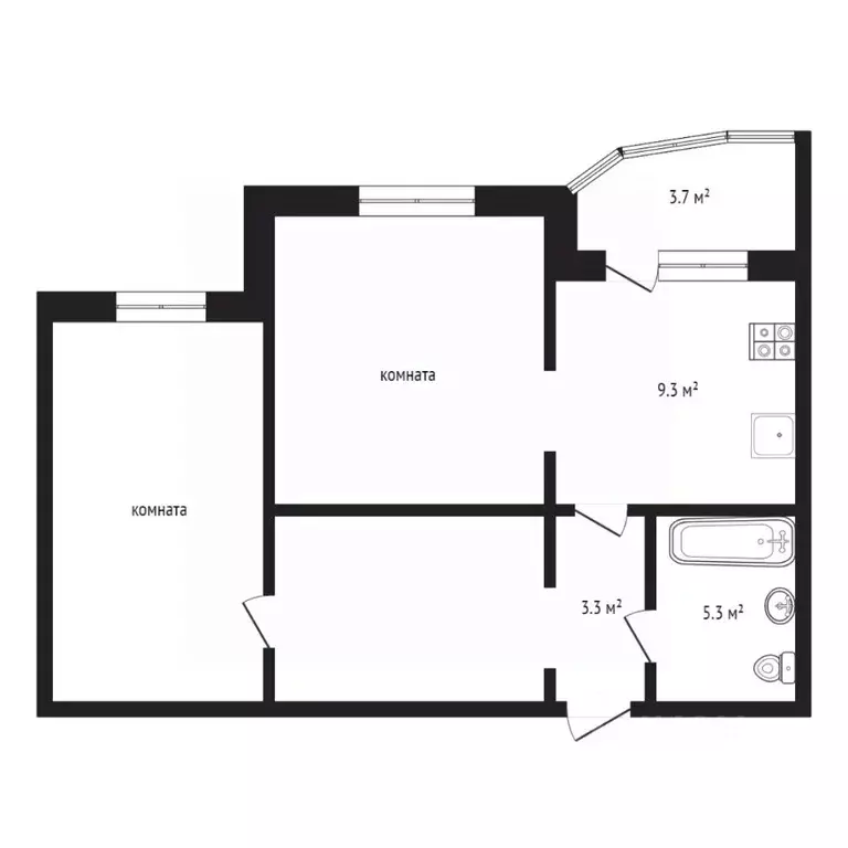 2-к кв. Тюменская область, Тюмень ул. Валентины Трофимовой, 13 (59.0 ... - Фото 2