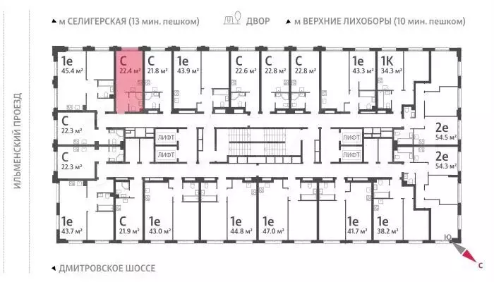 Квартира-студия, 22,3 м, 28/32 эт. - Фото 1