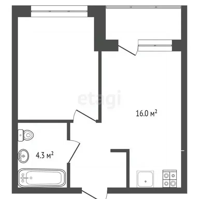 1-к кв. Тюменская область, Тюмень Полевая ул., 117к4 (32.5 м) - Фото 2