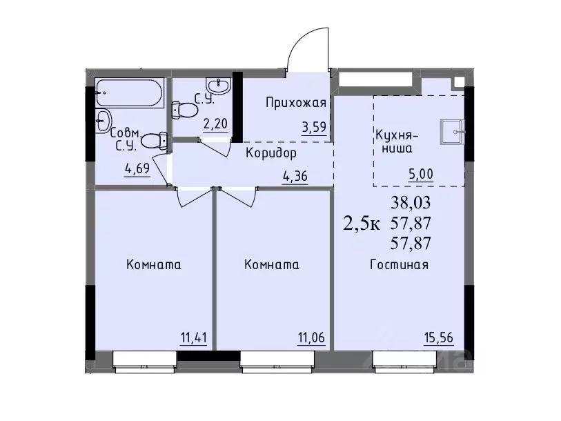 2-к кв. Удмуртия, Ижевск ул. Ключевой Поселок, 23литА (57.87 м) - Фото 0