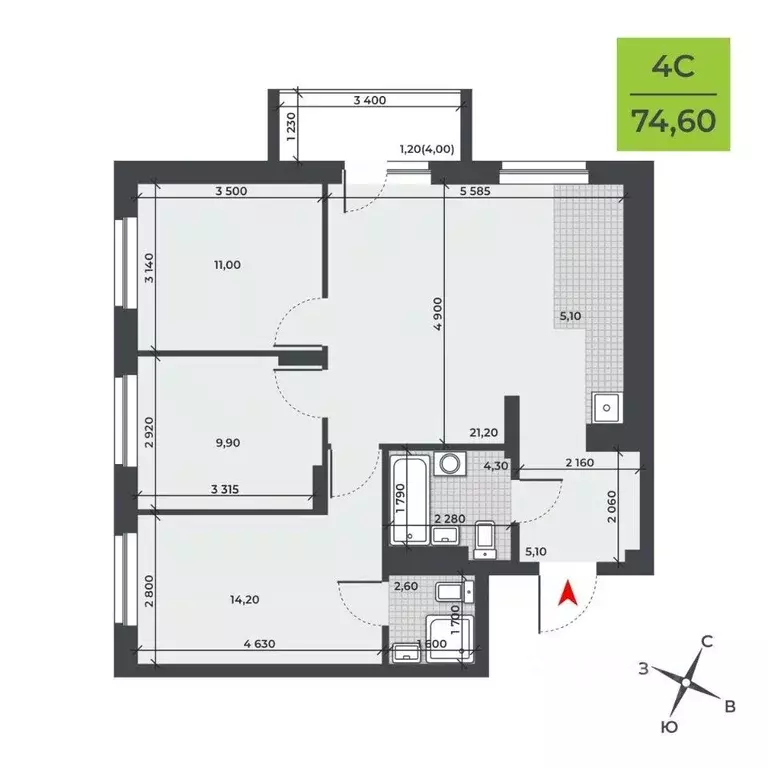 4-к кв. Новосибирская область, Новосибирск Юбилейный мкр,  (74.6 м) - Фото 0