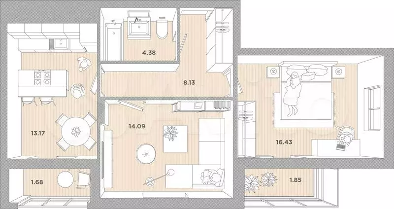 2-к. квартира, 59,7 м, 8/8 эт. - Фото 1