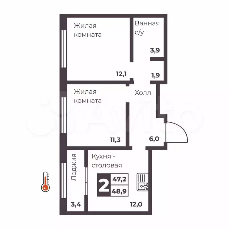 2-к. квартира, 49 м, 10/10 эт. - Фото 0