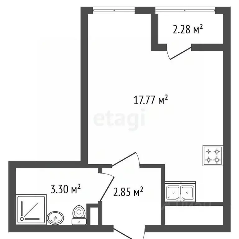 Студия Санкт-Петербург Кубинская ул., 76к1 (23.92 м) - Фото 2
