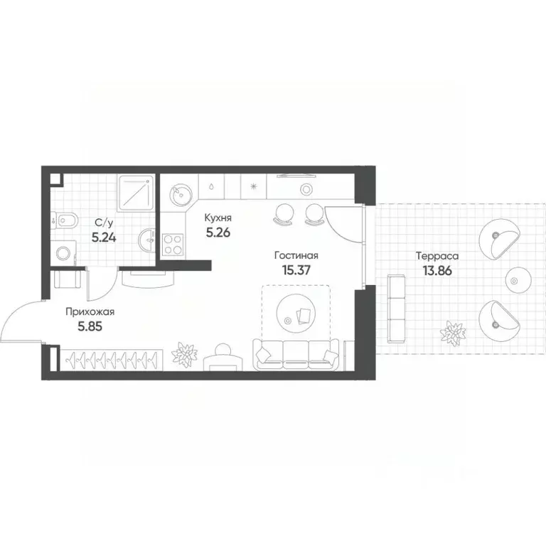 Студия Татарстан, Казань ул. Гаврилова, 7к1 (36.0 м) - Фото 1