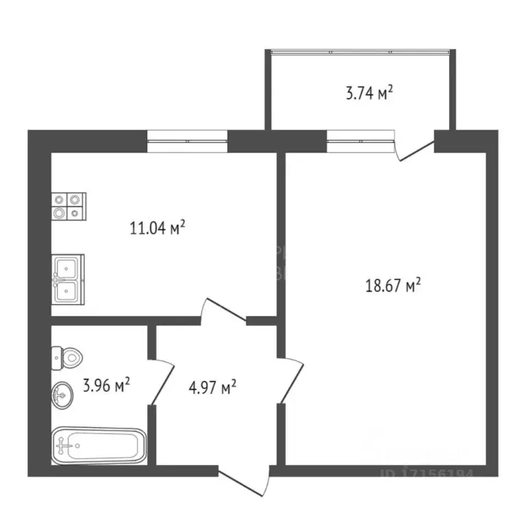 1-к кв. Тюменская область, Тюмень ул. Малыгина, 52 (38.2 м) - Фото 1