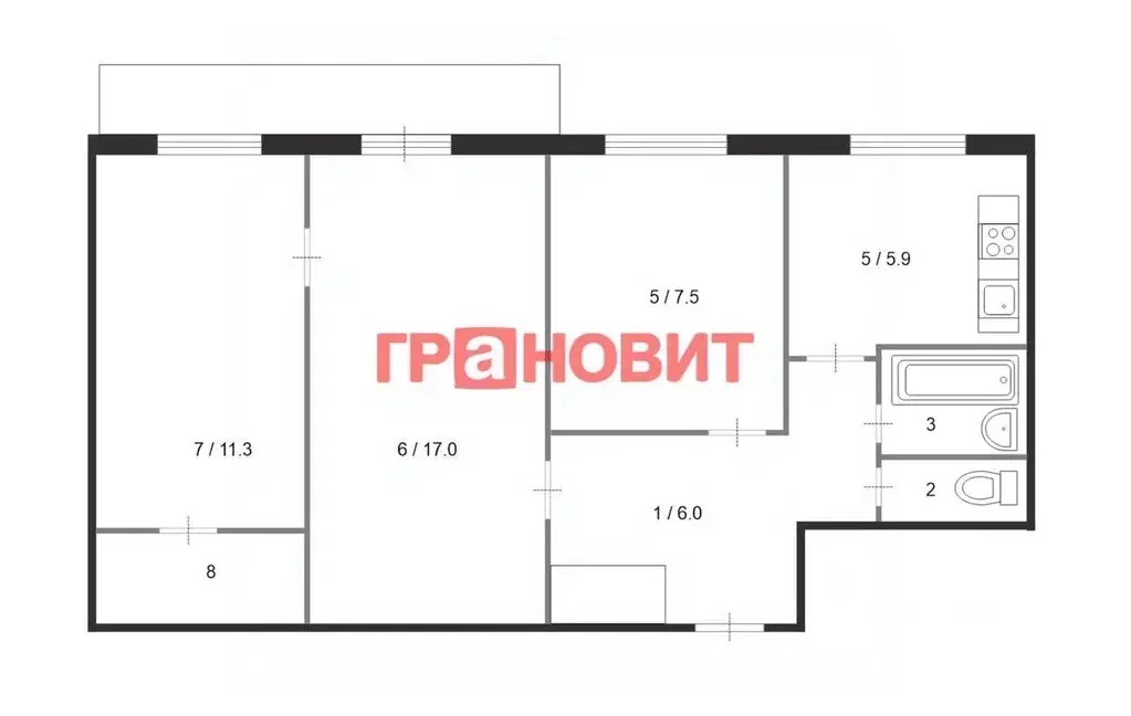 3-к кв. Новосибирская область, Новосибирск ул. Семьи Шамшиных, 37А ... - Фото 1