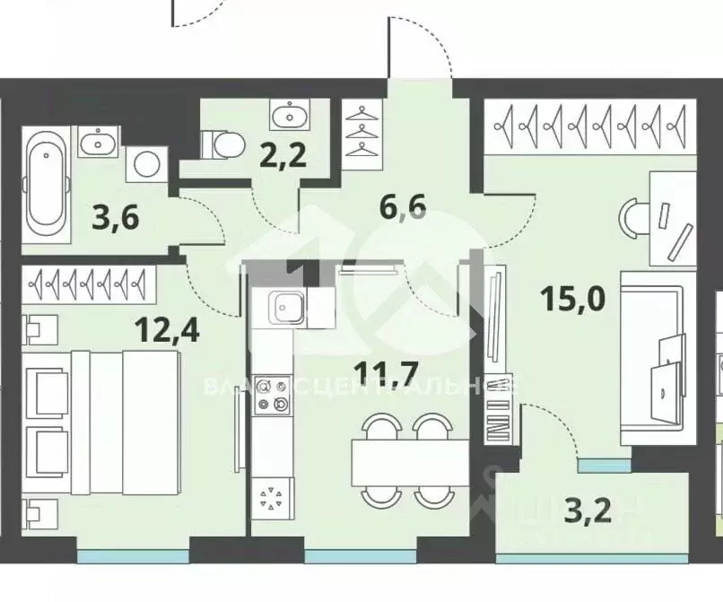 2-к кв. Новосибирская область, Новосибирск Тайгинская ул., с3 (54.7 м) - Фото 1
