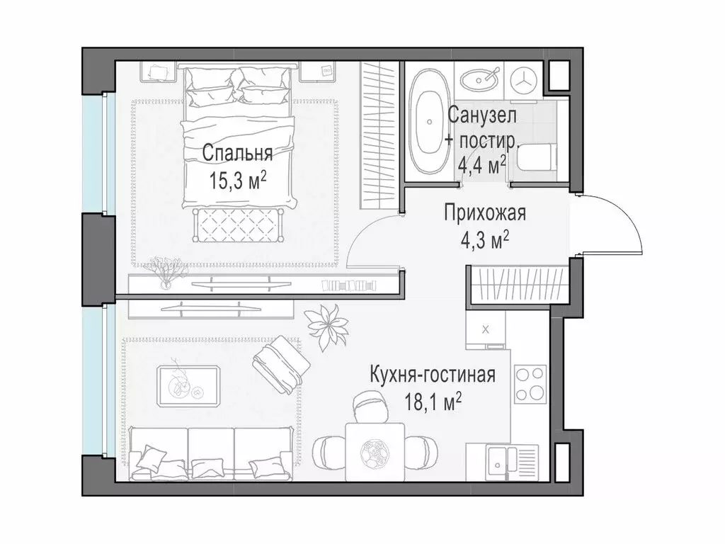 1-комнатная квартира: Мытищи, жилой комплекс Белый Grad, к11.3 (42 м) - Фото 1