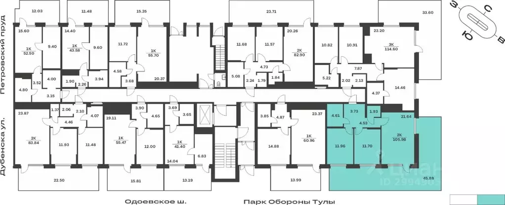 2-к кв. Тульская область, Тула Жукова Парк жилой комплекс (73.87 м) - Фото 2