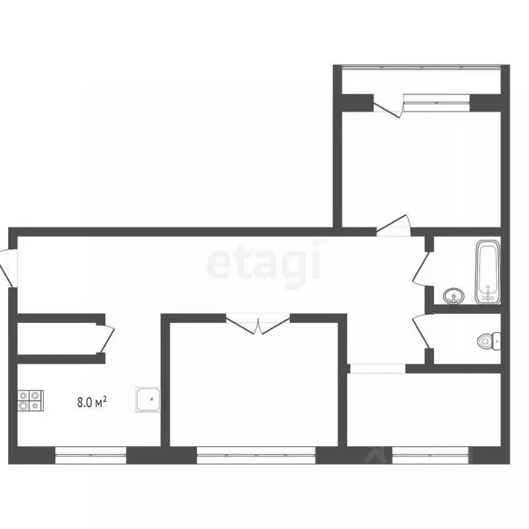 Квартира, 3 комнаты, 66 м - Фото 0