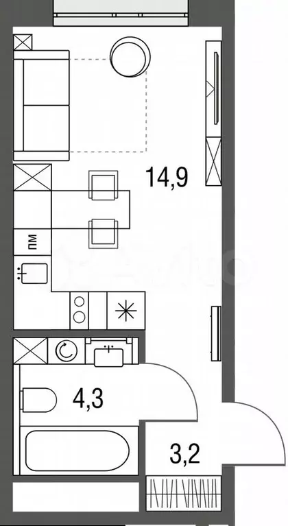 Квартира-студия, 22,4м, 18/25эт. - Фото 0