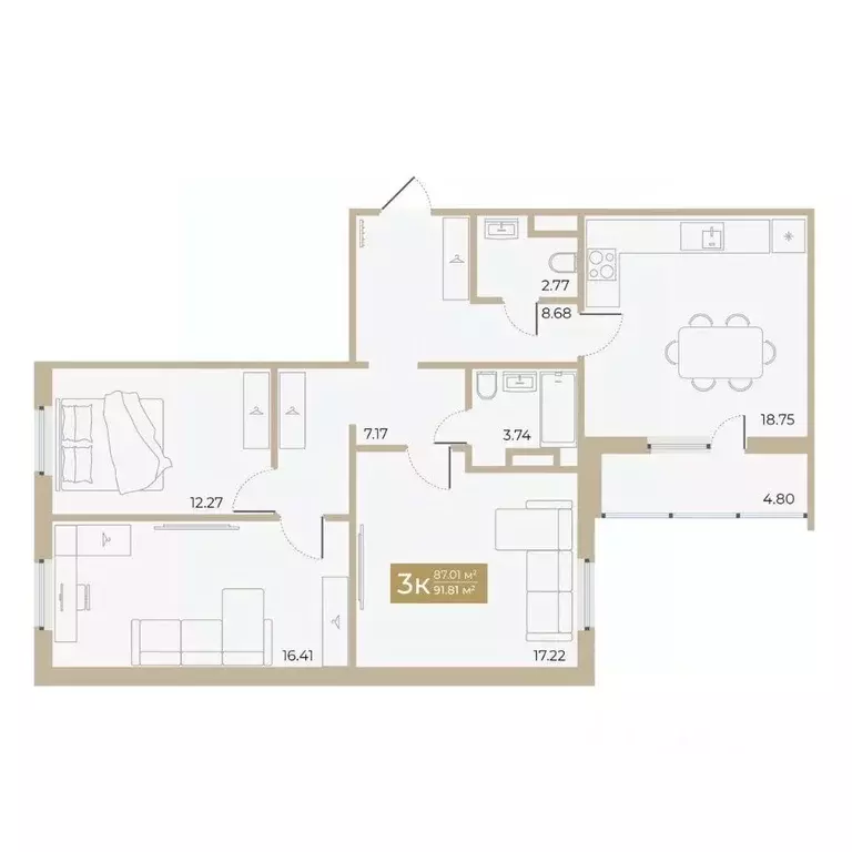 3-к кв. Тюменская область, Тюмень ул. Алматинская, 5 (87.01 м) - Фото 0