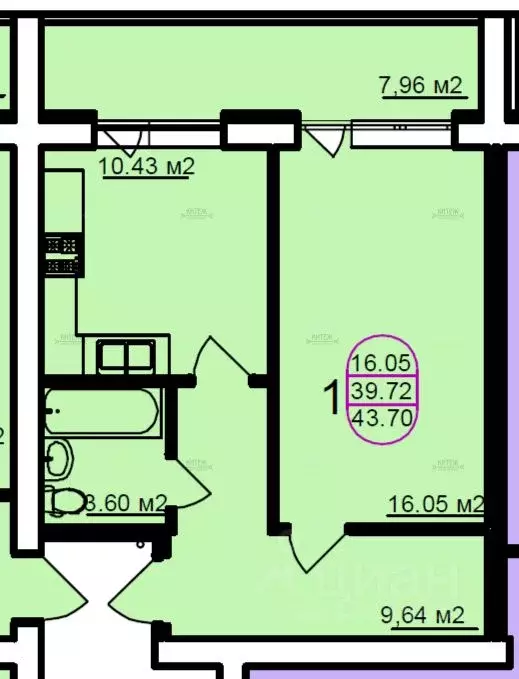 1-к кв. Калужская область, Калуга ул. Изумрудная, 25 (42.8 м) - Фото 2