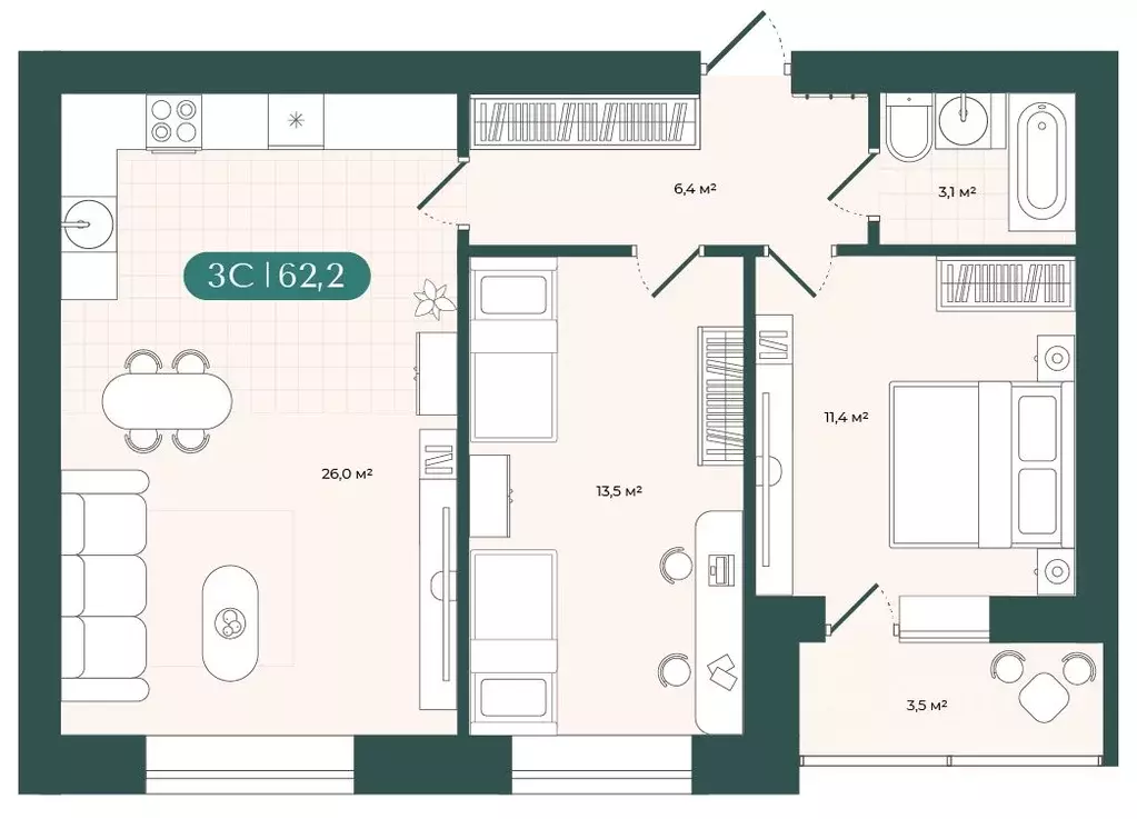 3-к кв. Новосибирская область, Новосибирск  (62.15 м) - Фото 1