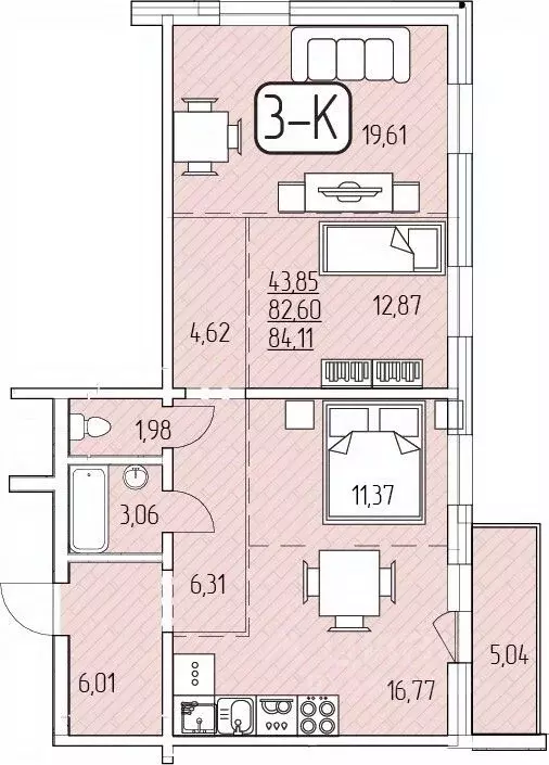 3-к кв. Бурятия, Улан-Удэ 105-й мкр,  (84.11 м) - Фото 1