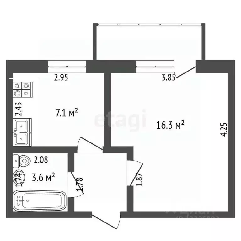1-к кв. Вологодская область, Вологда ул. Летчика Каберова, 7 (28.5 м) - Фото 1