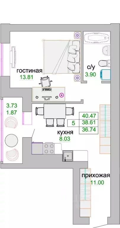 1-к кв. Калининградская область, Зеленоградск ул. Тургенева, 16А (39.1 ... - Фото 0