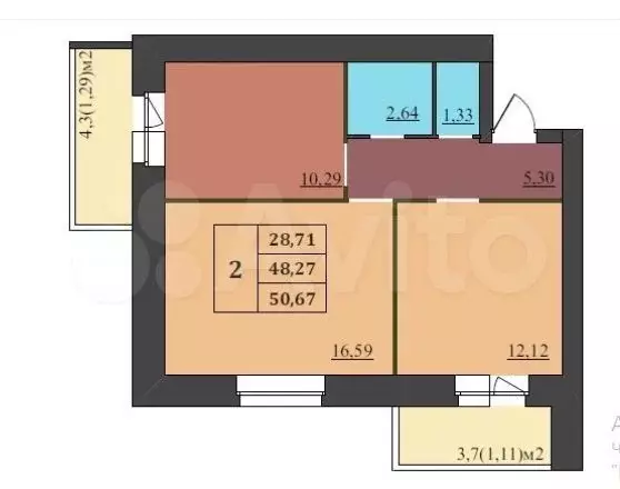 2-к. квартира, 52 м, 3/9 эт. - Фото 0
