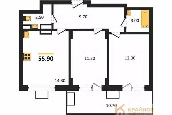 2-к кв. Воронежская область, Воронеж ул. Остужева, 52/5 (55.9 м) - Фото 0