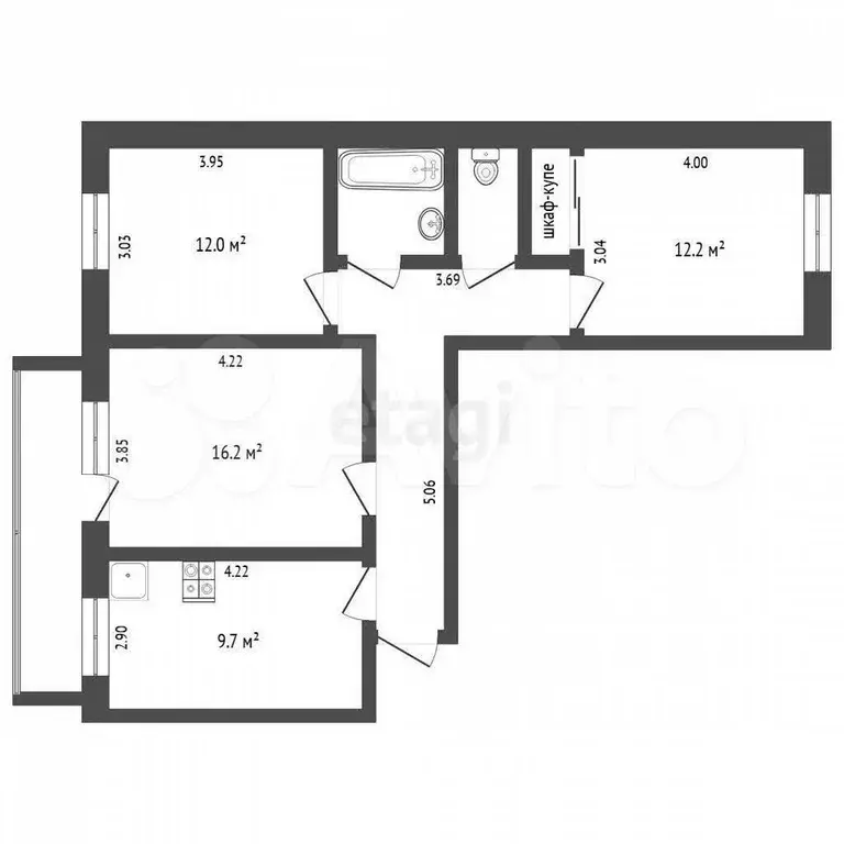 3-к. квартира, 71,5 м, 4/10 эт. - Фото 0