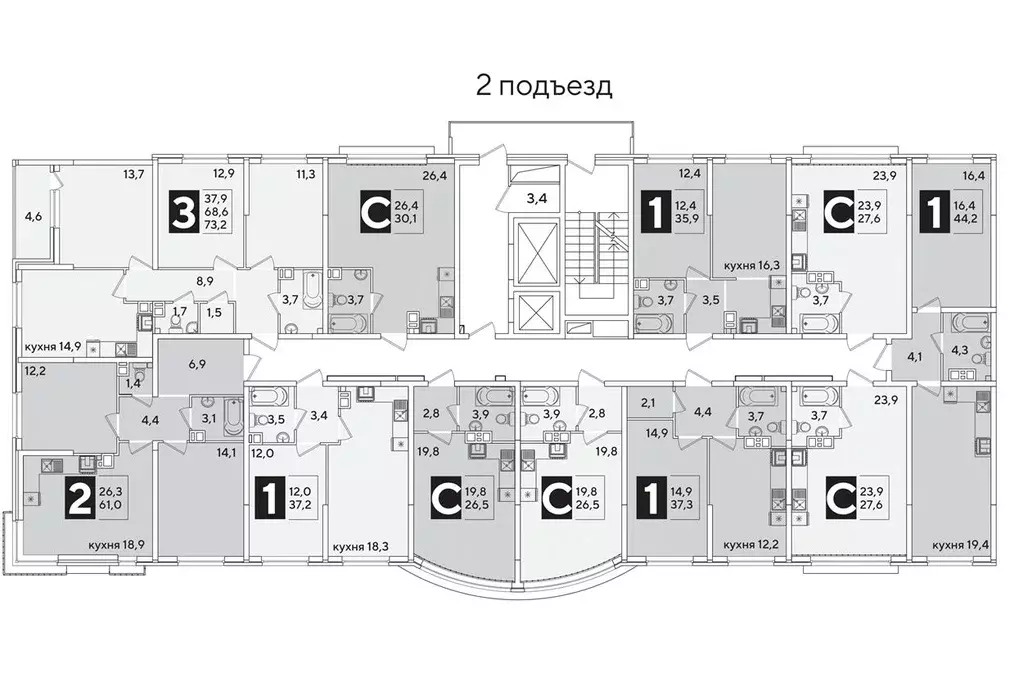 Студия Краснодарский край, Краснодар Самолет-6 жилой комплекс (27.6 м) - Фото 1