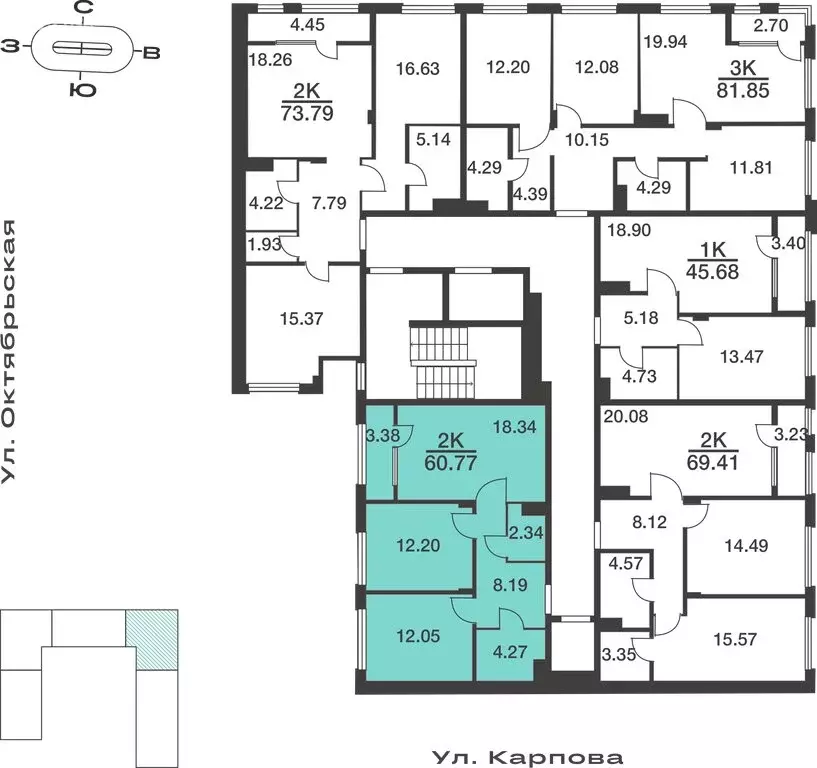 2-комнатная квартира: Тула, улица Карпова, 103А (60.77 м) - Фото 1