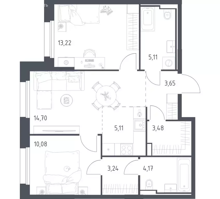 2-комнатная квартира: посёлок городского типа Заречье, ЖК Заречье ... - Фото 1