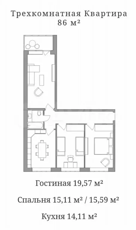 3-к. квартира, 86 м, 5/17 эт. - Фото 0