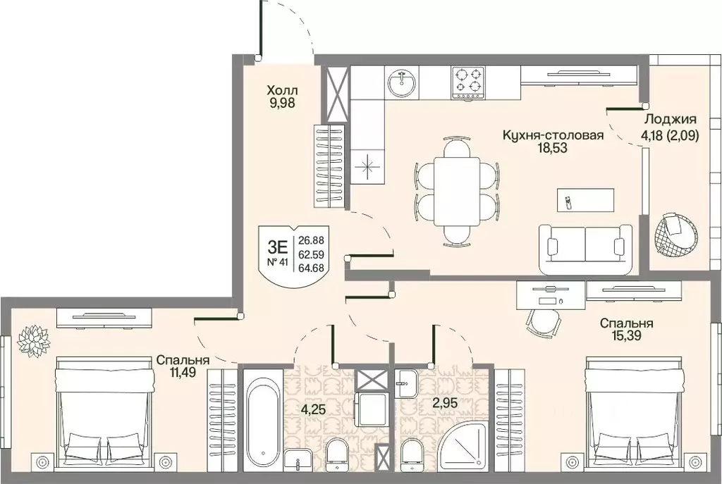 2-к кв. Ленинградская область, Всеволожский район, Бугровское ... - Фото 1