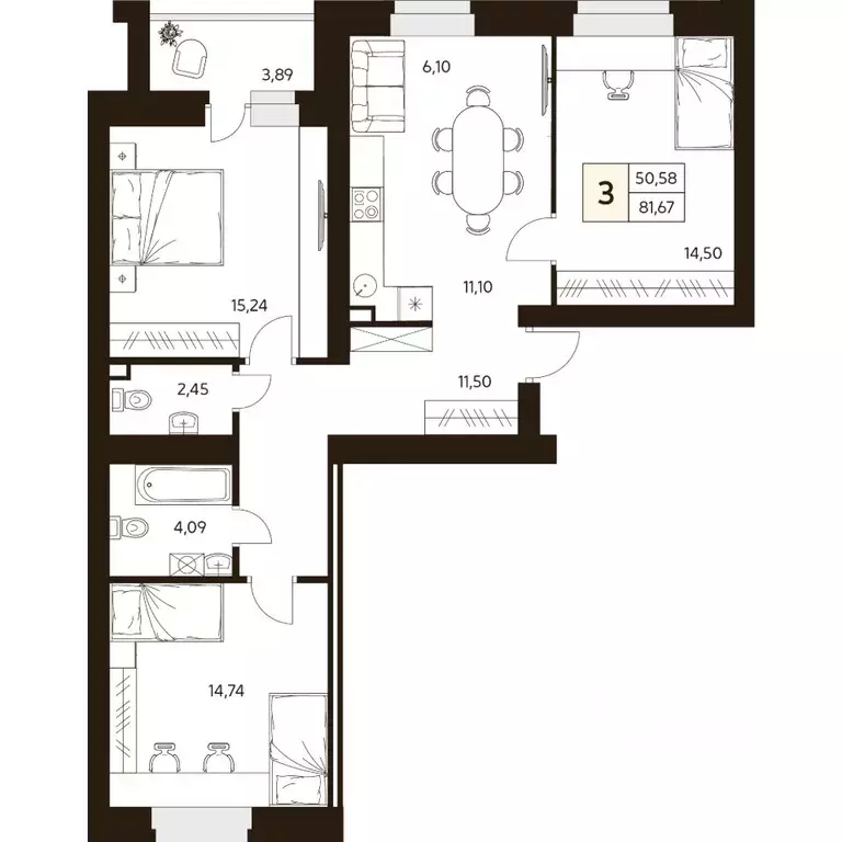 3-к кв. Башкортостан, Уфа ул. Ахметова, 296/2 (81.67 м) - Фото 1