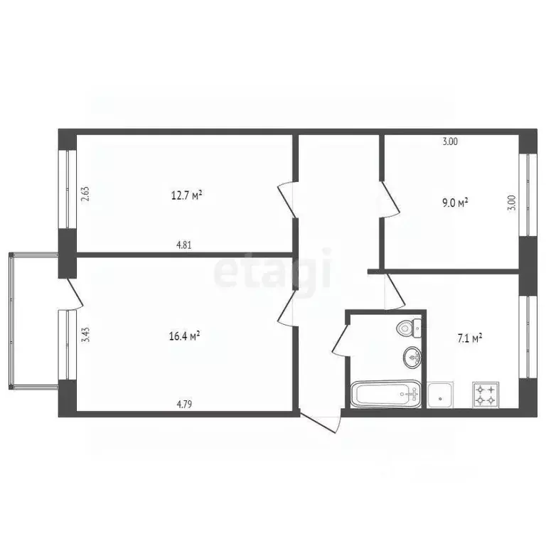 3-к кв. Ханты-Мансийский АО, Сургут ул. Пушкина, 33 (59.0 м) - Фото 2