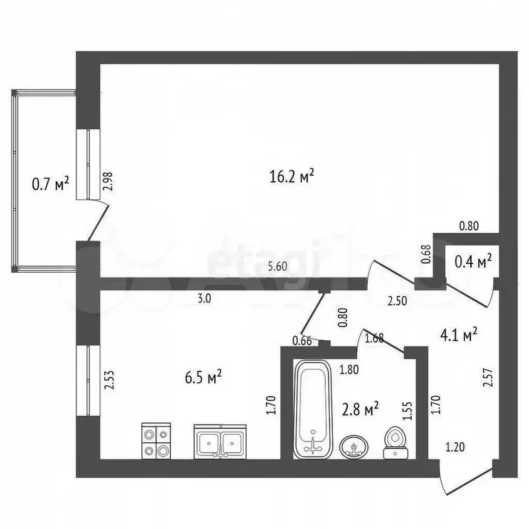 1-к. квартира, 30 м, 5/5 эт. - Фото 0
