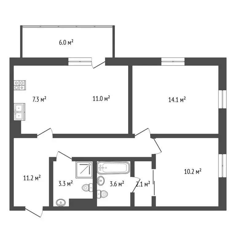 3-комнатная квартира: Тюмень, Профсоюзная улица, 49 (63 м) - Фото 0